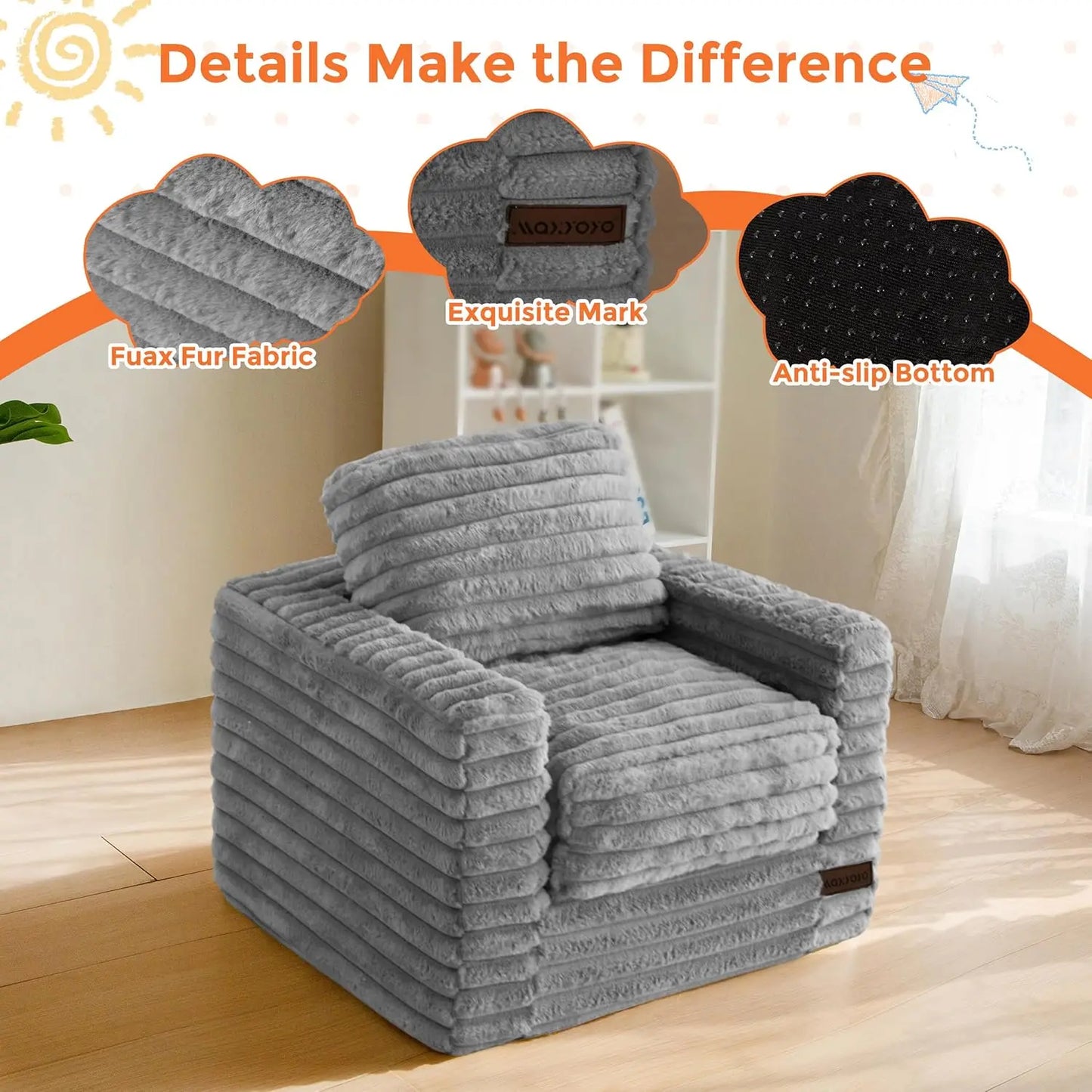 Comfy Faux Fur Bean Bag Sofa With Filler And Pillows Upholstered Floor Couch