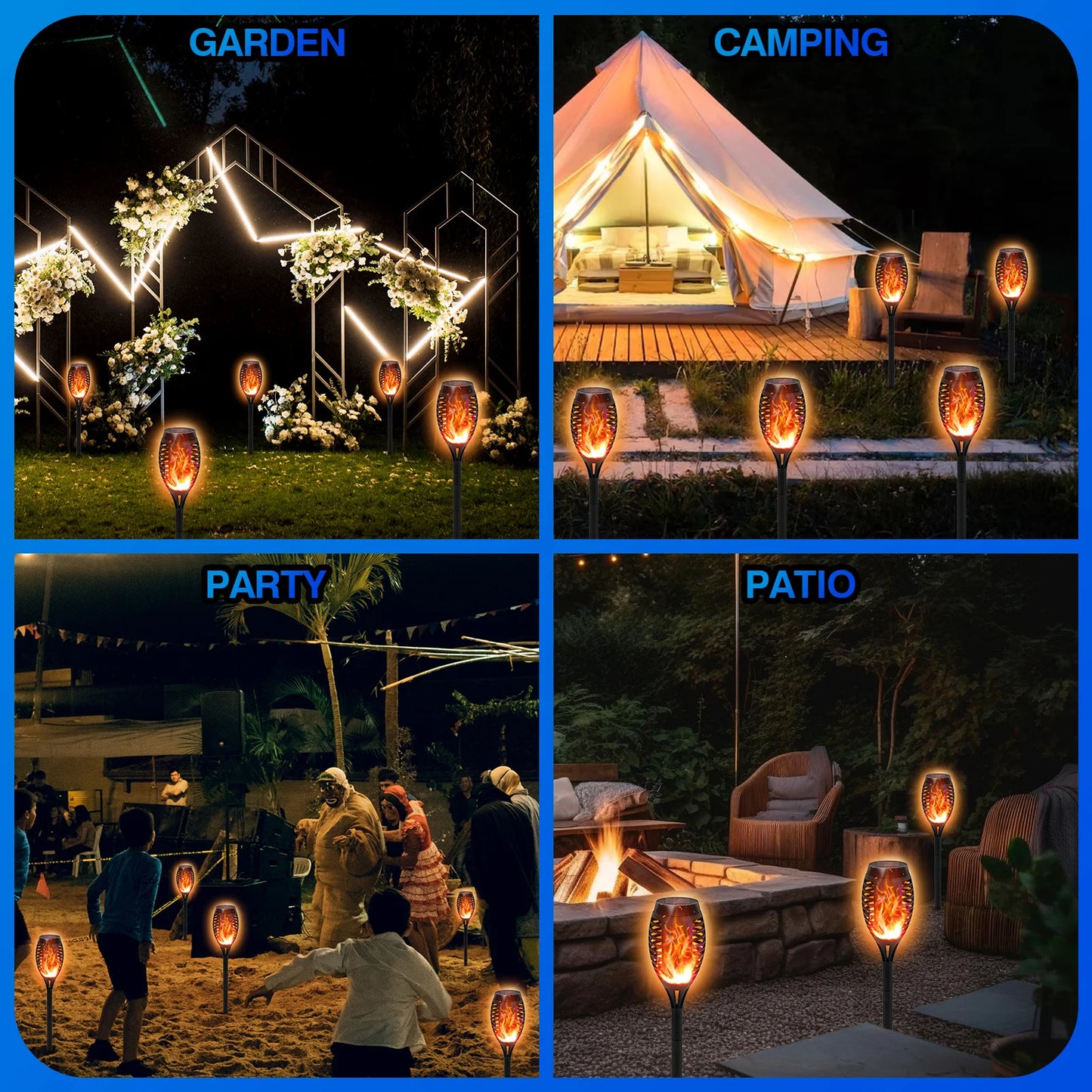 Outdoor Solar LED Flickering Flame Torch Lights Waterproof Garden Path