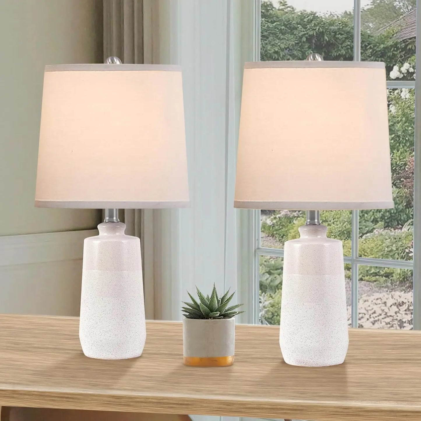 XMSJ Ceramic Table Lamps Set Of 2, Minimalist Matte Finish