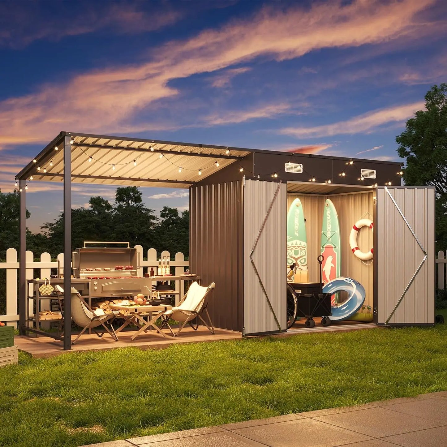 Outdoor Storage Shed and Gazebo Combo with Durable Plastic Frame