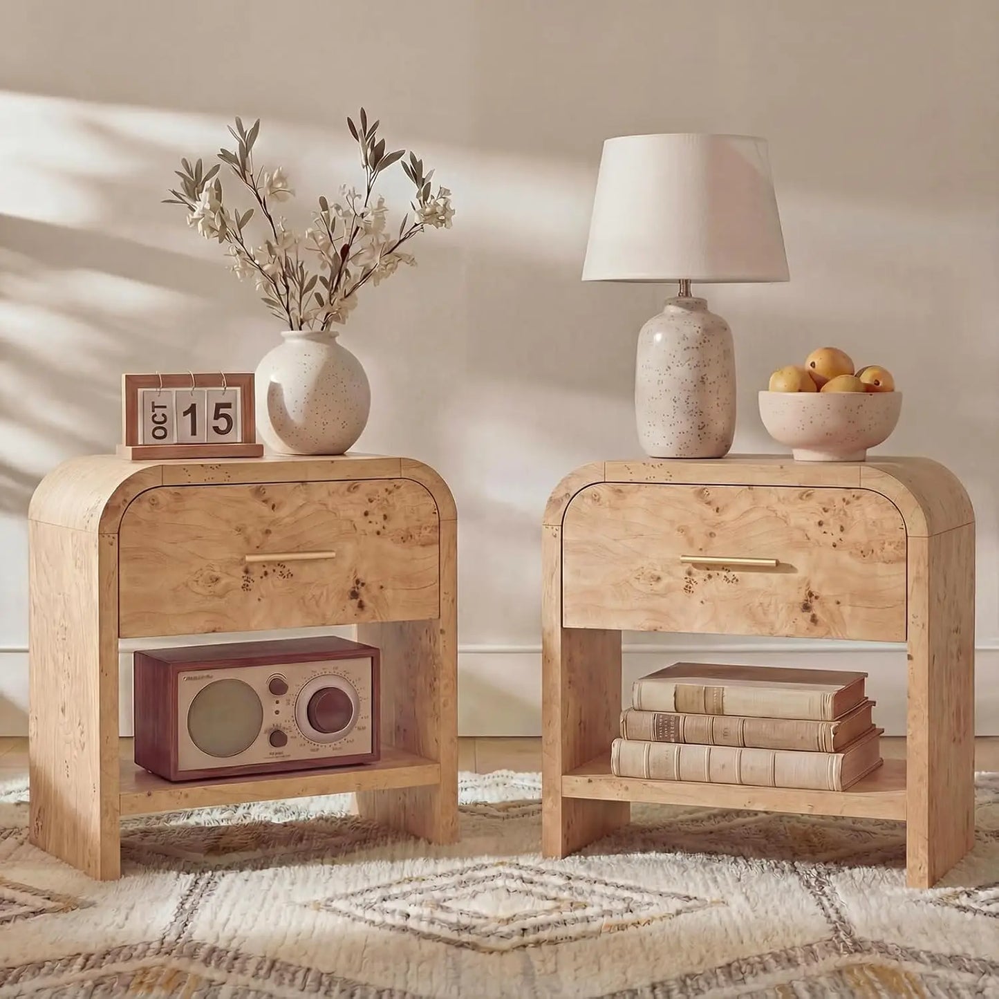 Two FSC Certified Nightstands With One Drawer And One Shelf
