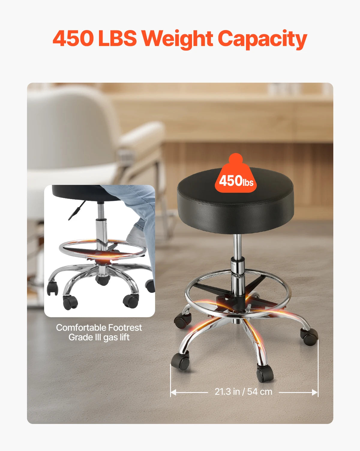 VEVOR Rolling Stool With Wheels Height Adjustable