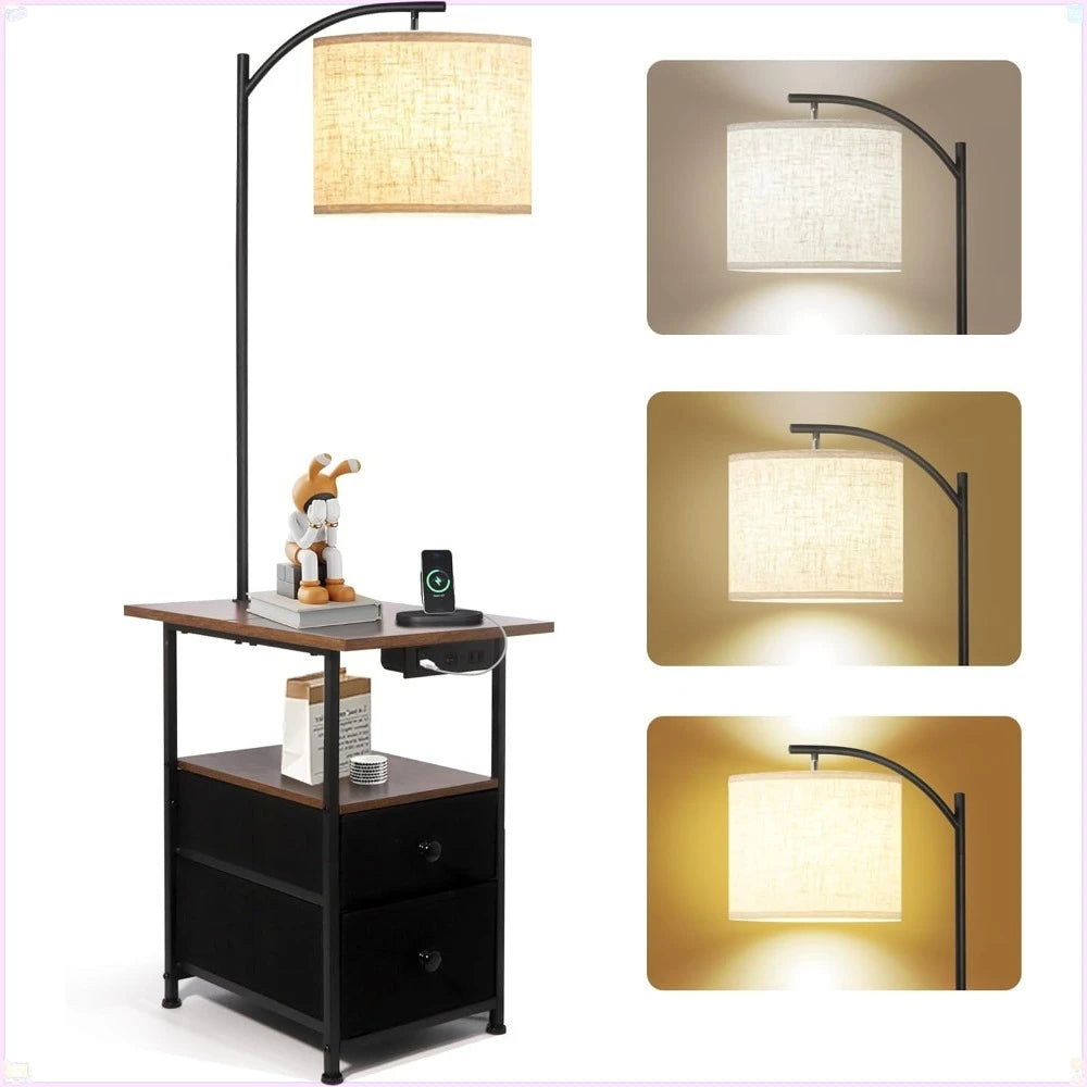 Floor Lamp With Table And Two Drawers Reading Lamp