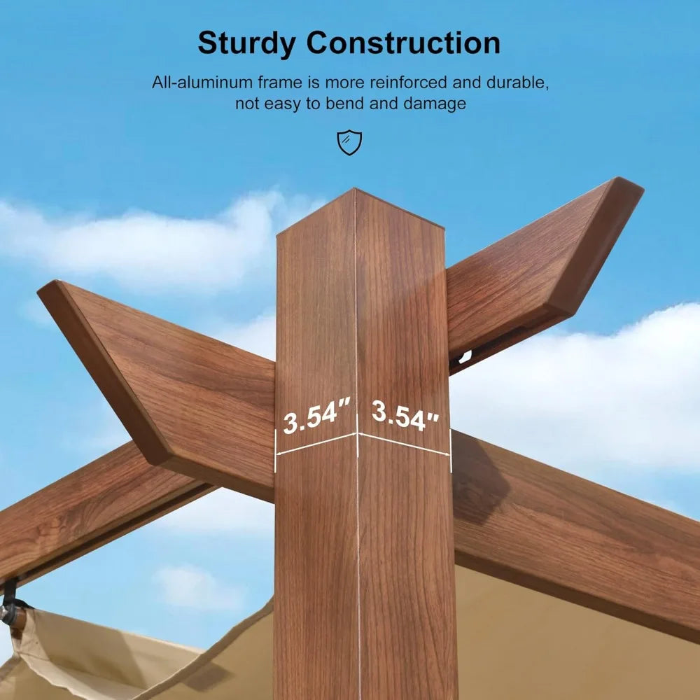 Outdoor Retractable Pergola With Sun Shade Canopy For Patio