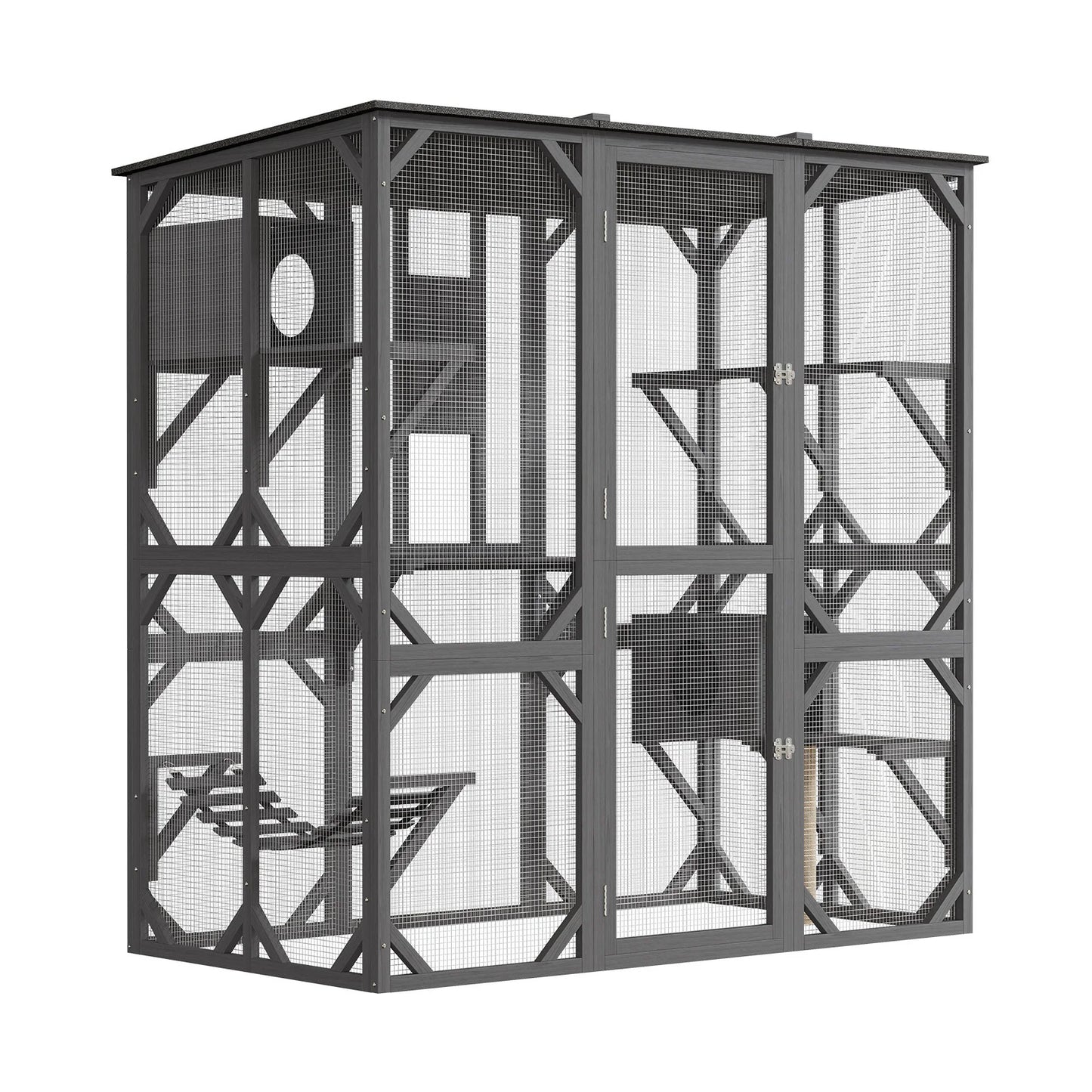 HiMISS Outdoor Wooden Catio Walk-In Multi-Level Cat Enclosure