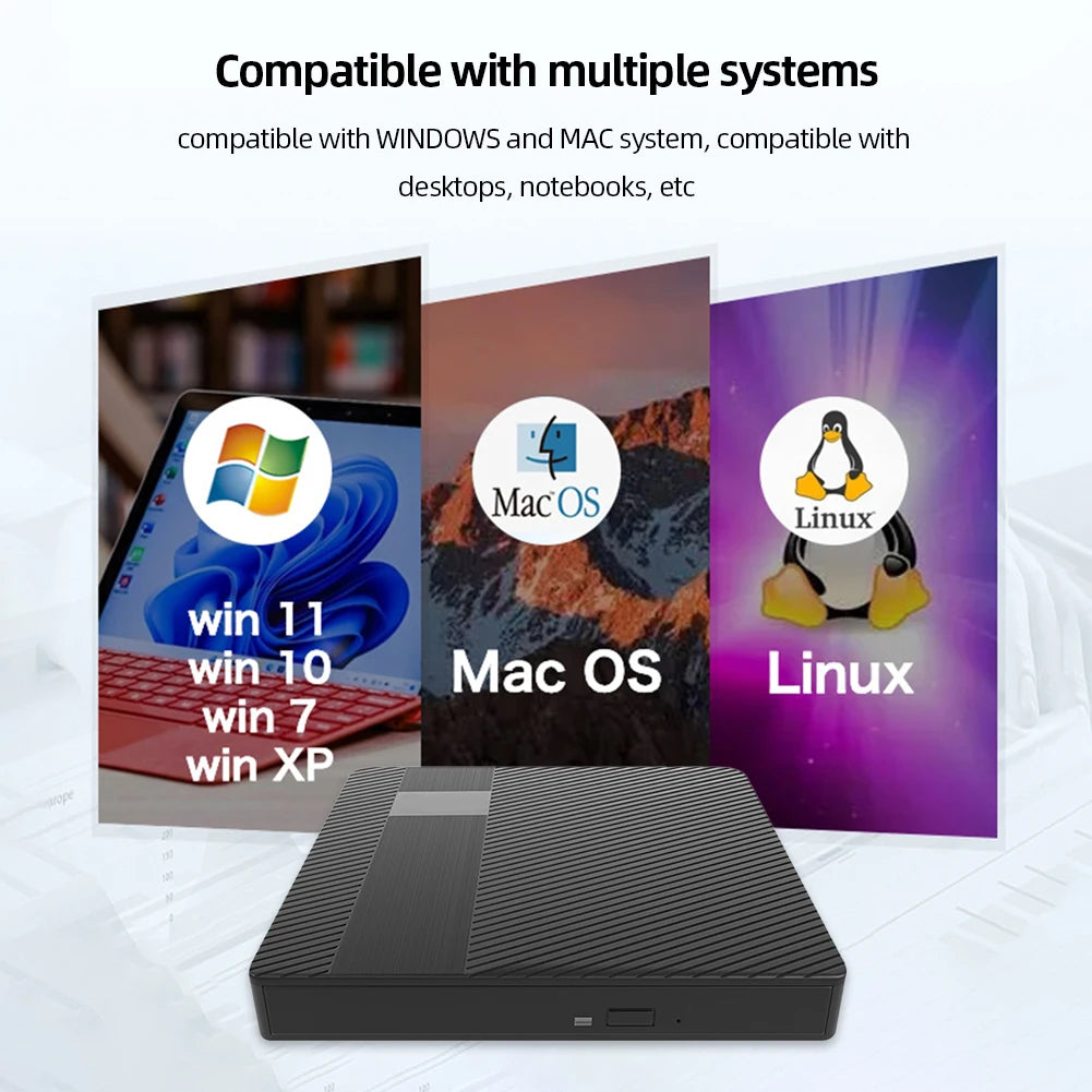 External DVD-RW USB 3.0 Type-C Drive for Windows Linux PCs