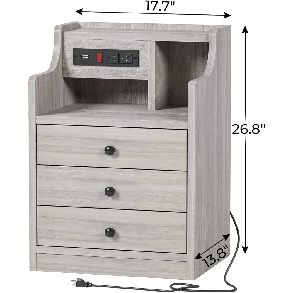 Nightstand Set 2 With Charging Station And Hutch Drawers
