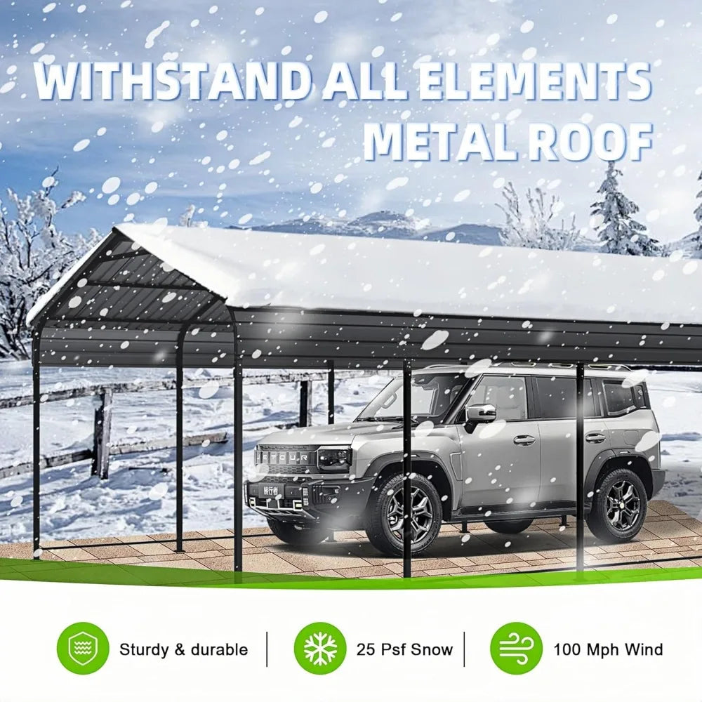 Heavy Duty Metal Carport With Rainproof Canopy Galvanized Roof