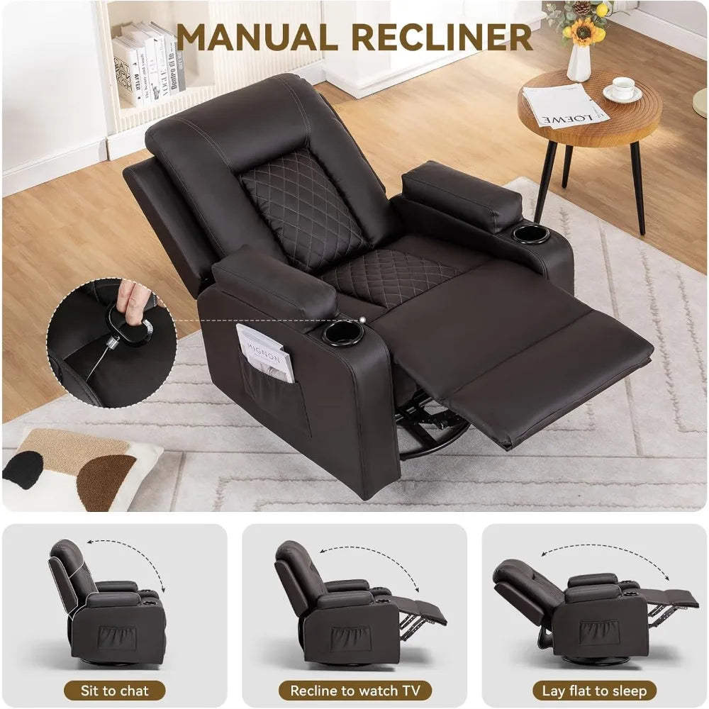 Adult Swivel Rocker Recliner With Massage And Heat Cup Holder