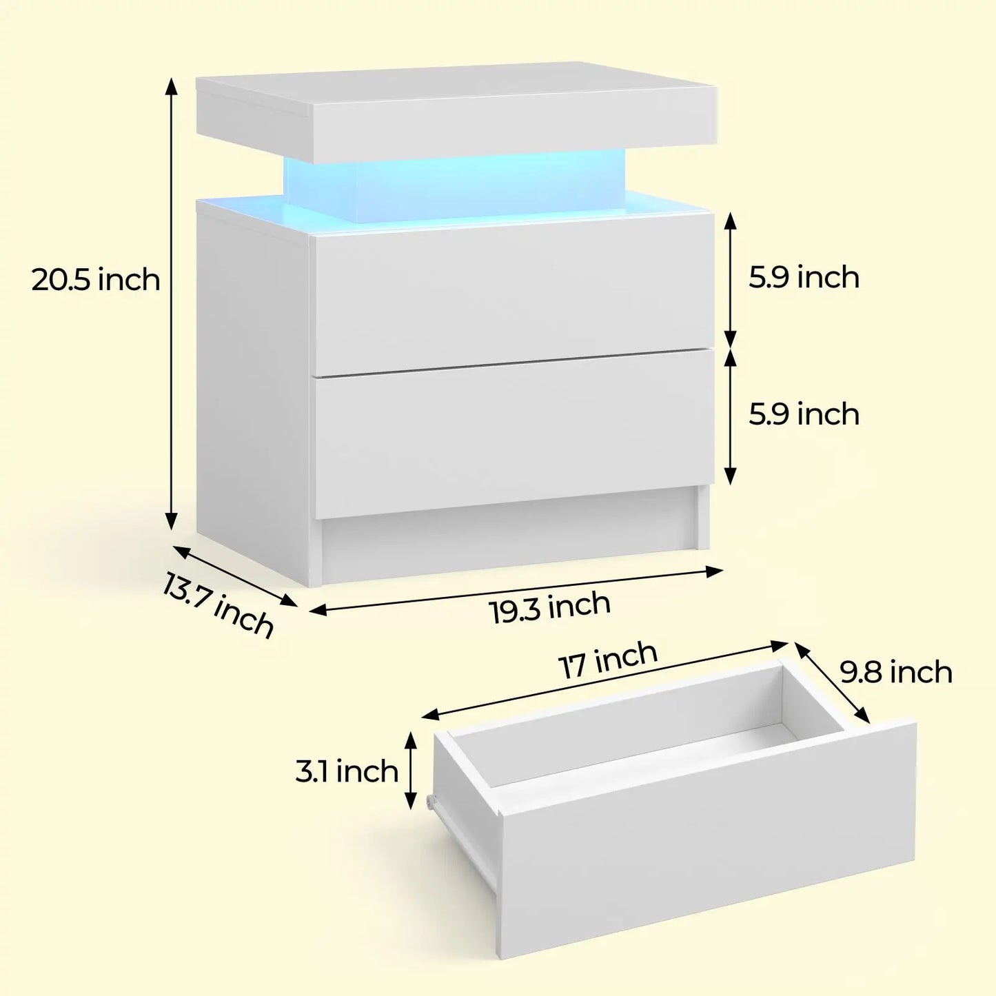 Cubehom LED Nightstands With RGB Lights And Two Drawers