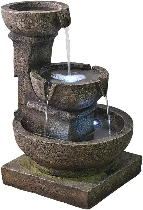 XMSJ Outdoor Waterfall Fountain With LED Lights For Patio