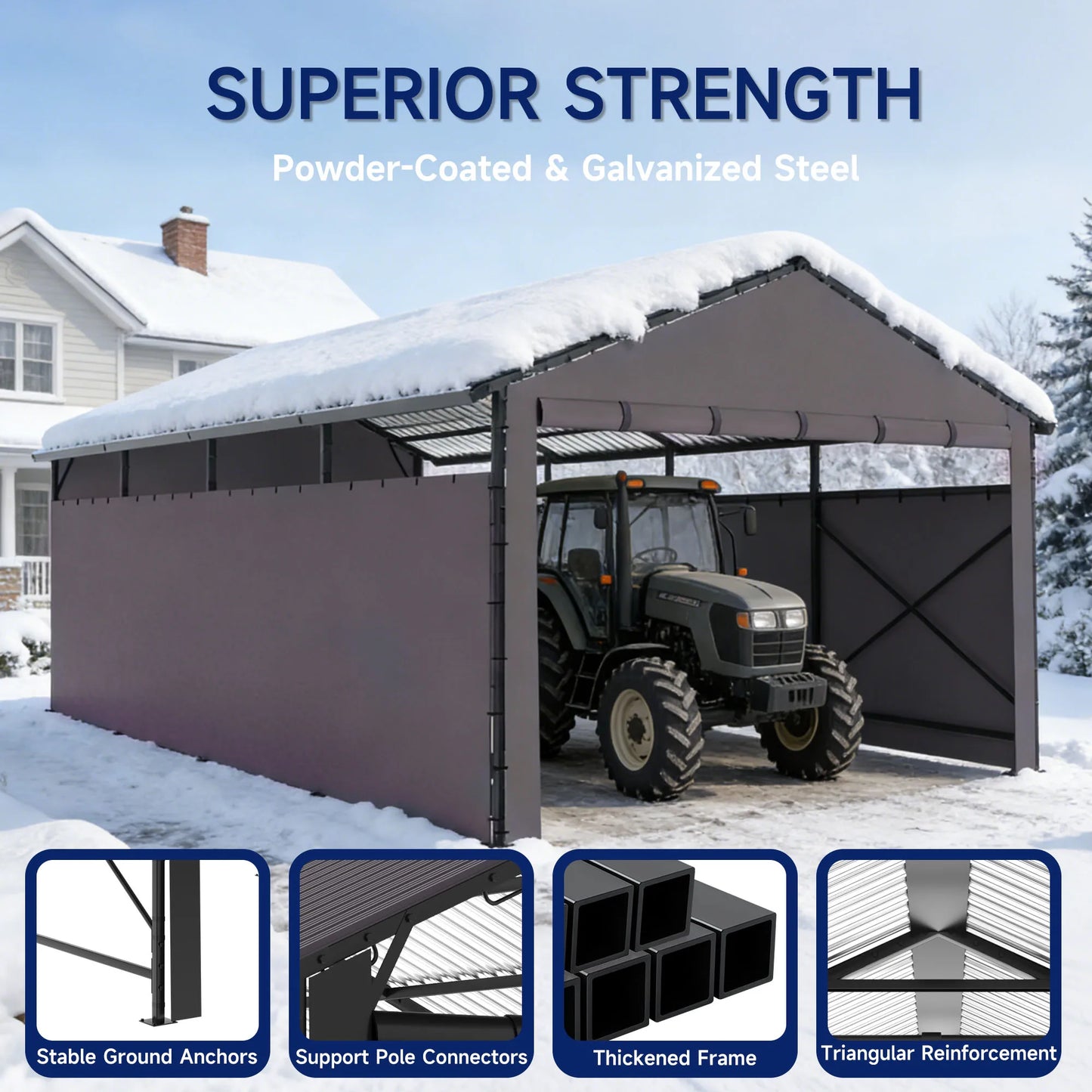 Heavy Duty Metal Carport With Oxford Cloth Enclosure