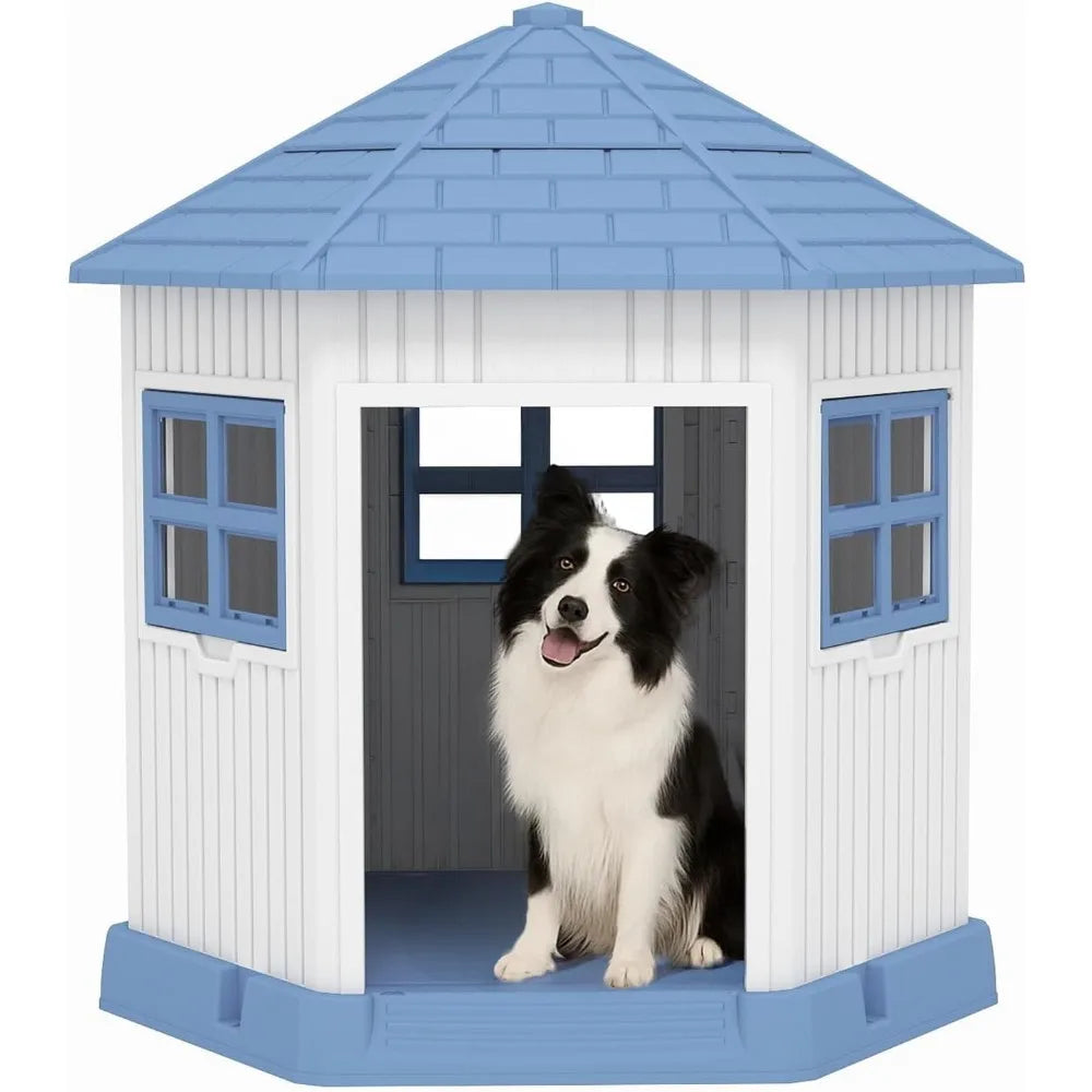 Dog House Indoor Outdoor Shelter With Window And Raised Floor