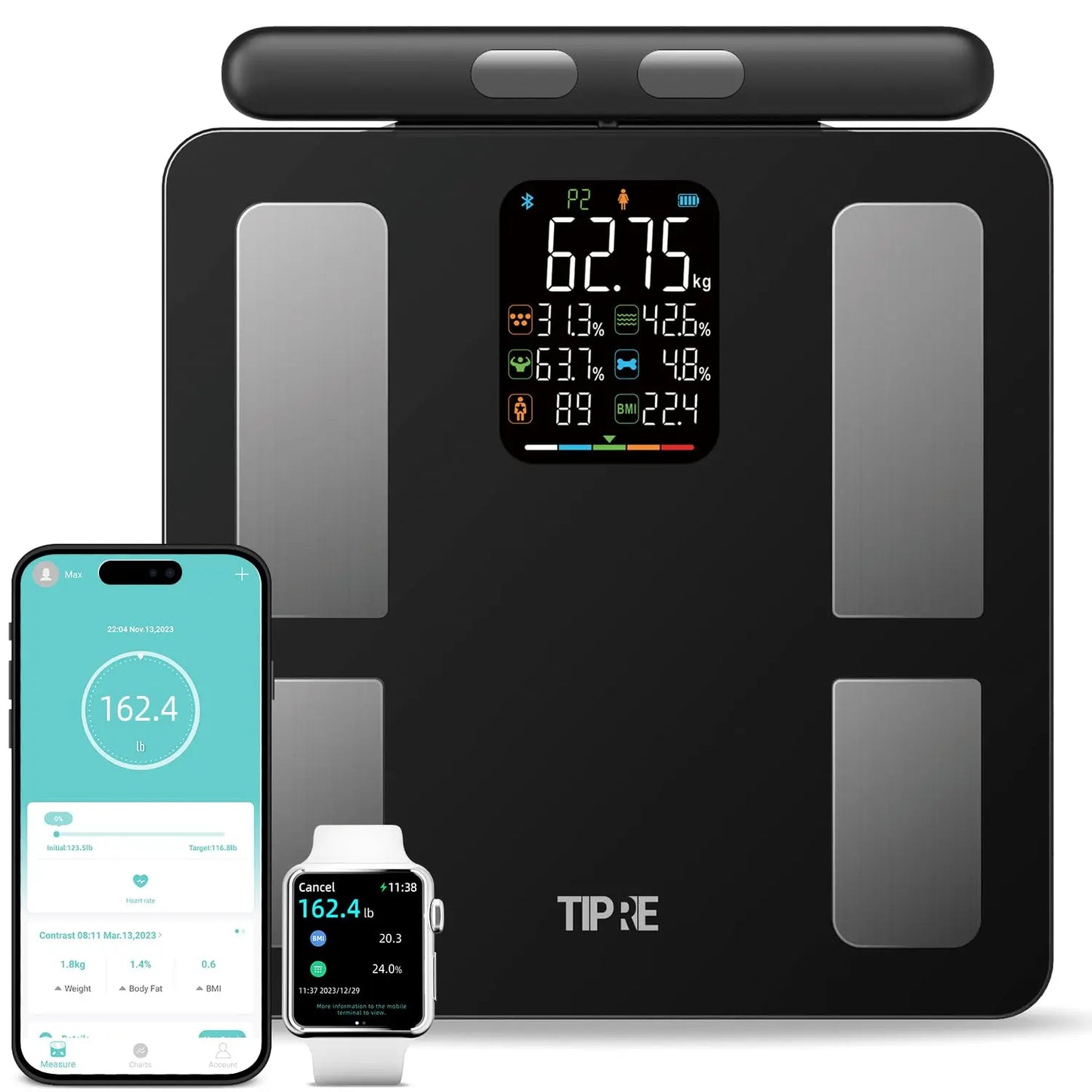 8-Electrode Smart Body Scale with Full Composition Analysis and Bluetooth Sync