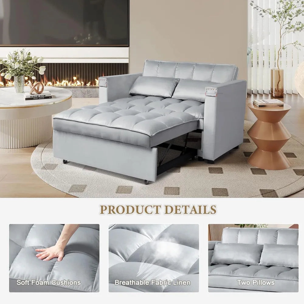 Convertible Velvet Sleeper Sofa Bed 3-In-1 Multi-Functional Couch