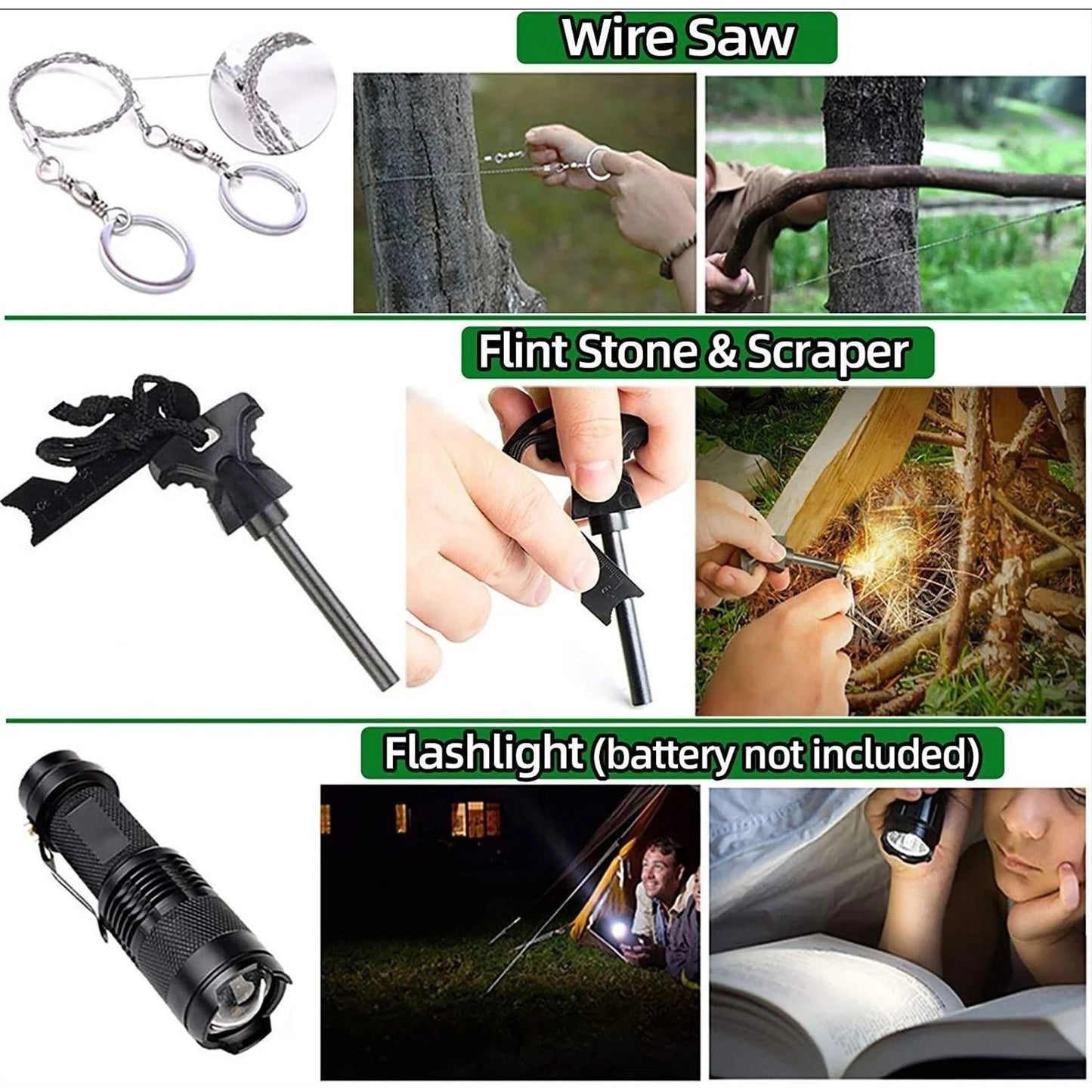 KKMOONDIY 14 Piece Multifunctional Survival Tool Kit