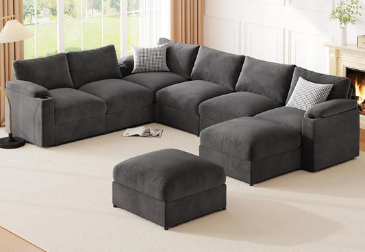 Velvet Modular Sectional Sofa U Shaped Sleeper Couch Living Room