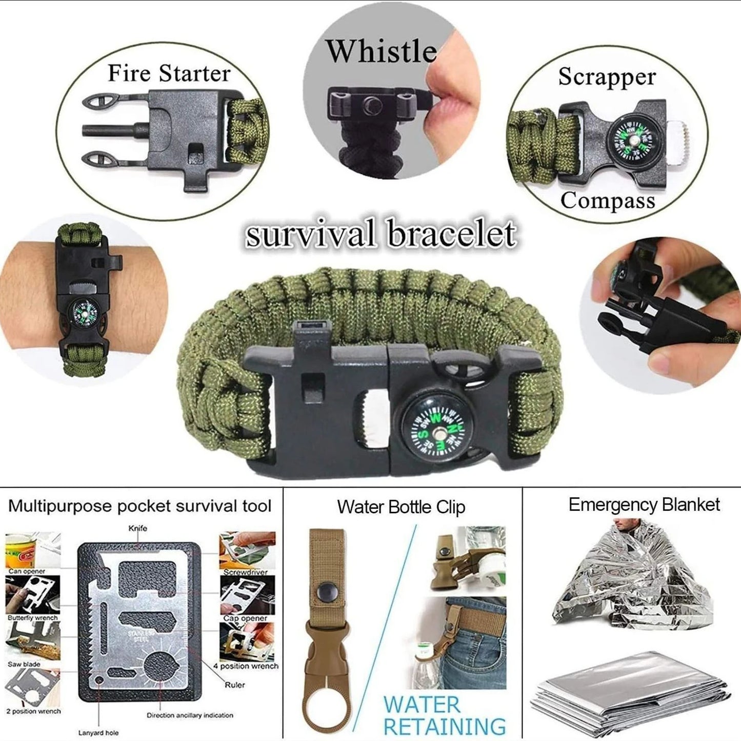 KKMOONDIY 14 Piece Multifunctional Survival Tool Kit