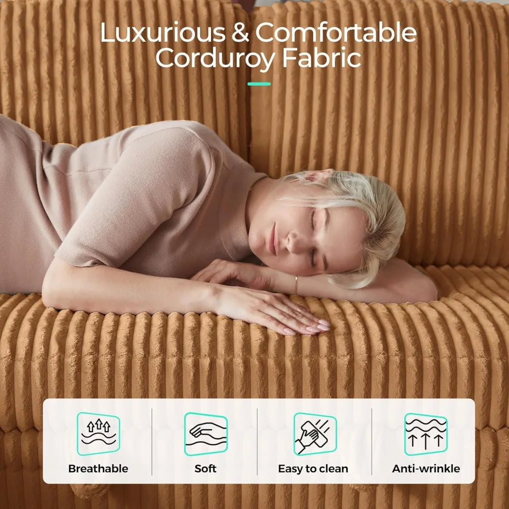 Convertible Sleeper Sofa With Storage And USB Charging Corduroy Couch