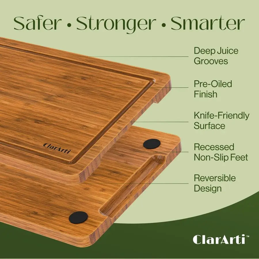 Bamboo Cutting Board Set Non Slip Eco Friendly Three Piece