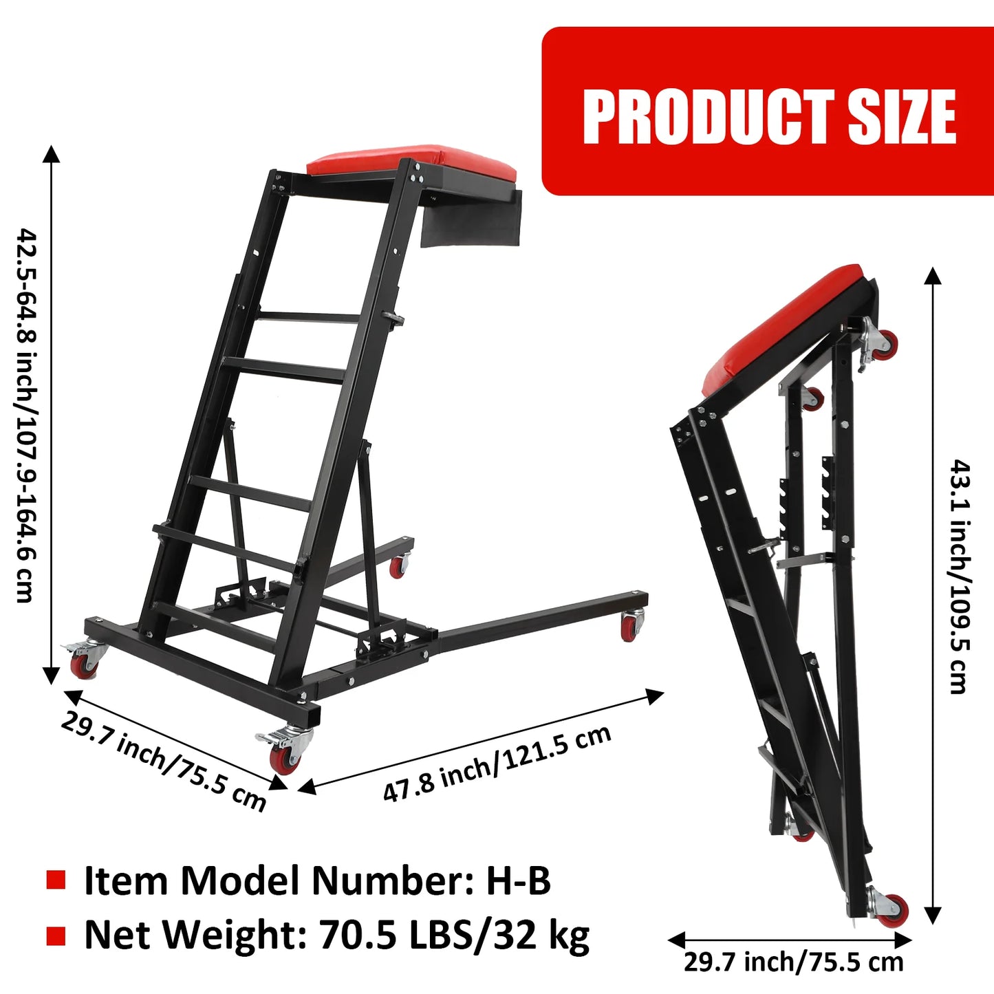 Garage Shop Engine Creeper Foldable Heavy Duty Adjustable Height