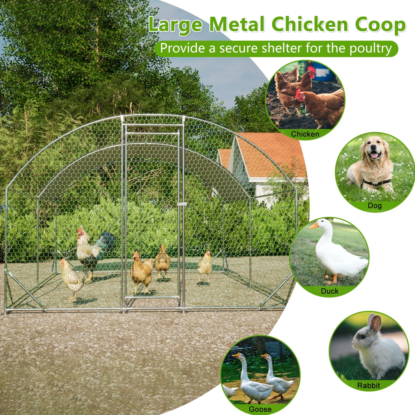 Large Metal Chicken Coop Walk In Run With Waterproof Cover
