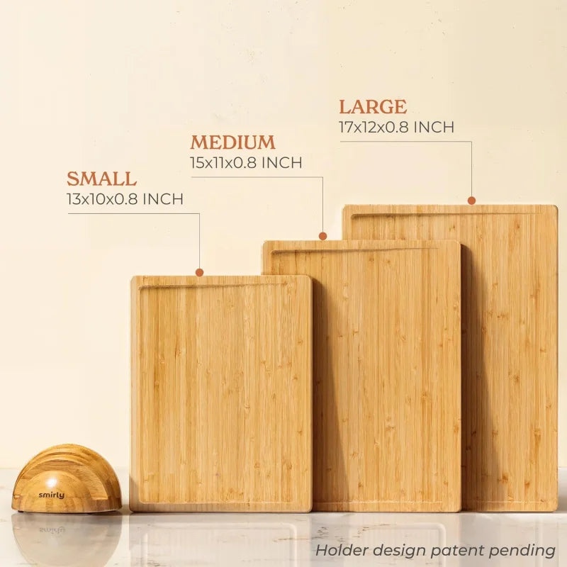 Bamboo Cutting Board Set With Holder For Charcuterie And Kitchen Prep