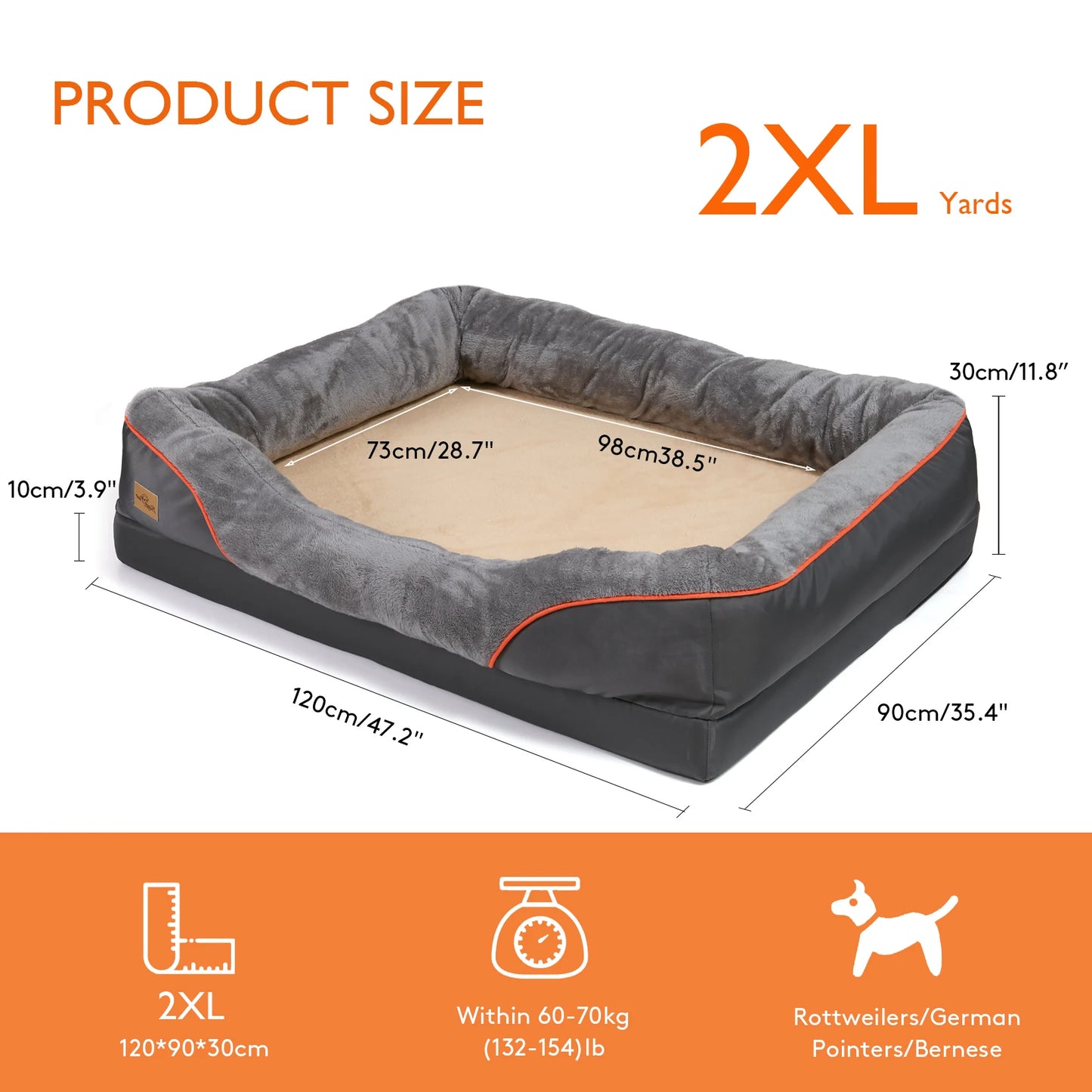 BINGOPAWCN Dog Bed With Removable Washable Cover Anti Allergy Waterproof