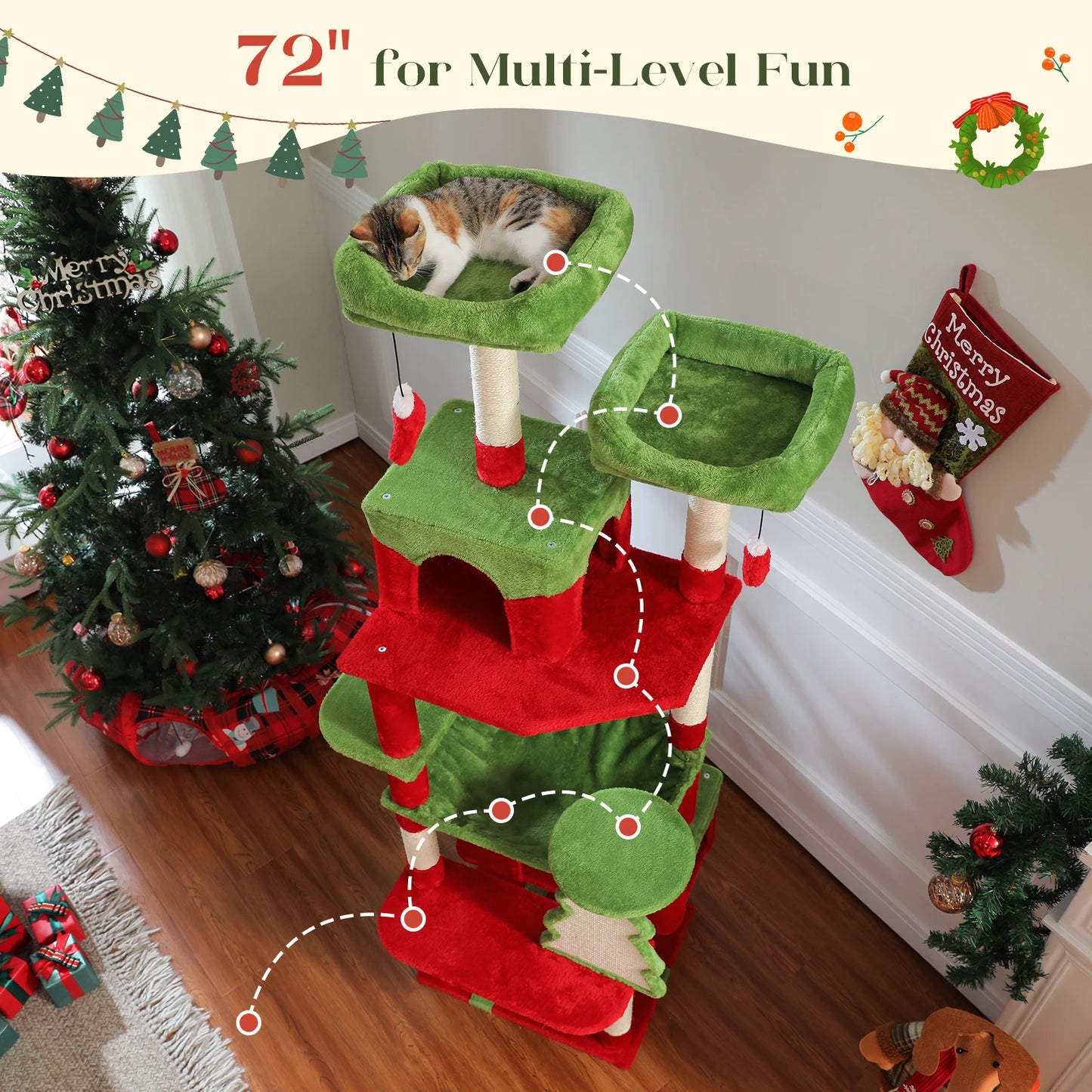 PAWZ Road Christmas Cat Tree With Sisal Posts Tower