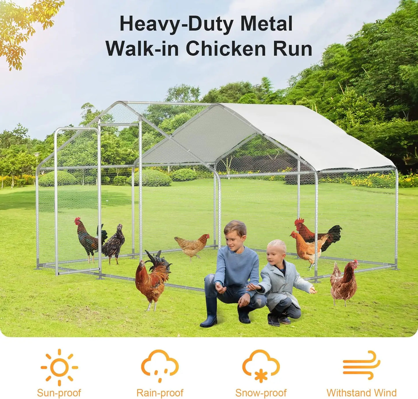 Walk-In Metal Chicken Coop With Waterproof Cover
