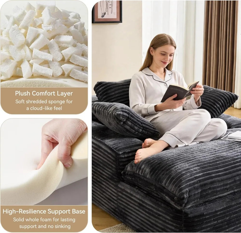 Oversized Corduroy Chaise Lounge Sofa Bed No Assembly Required