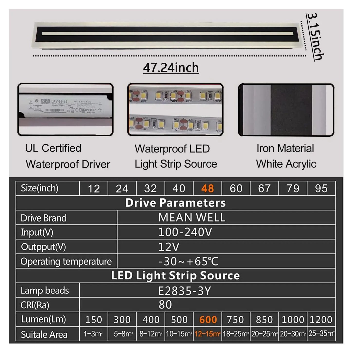 Modern Outdoor Long Strip LED Wall Lighting Fixture IP67