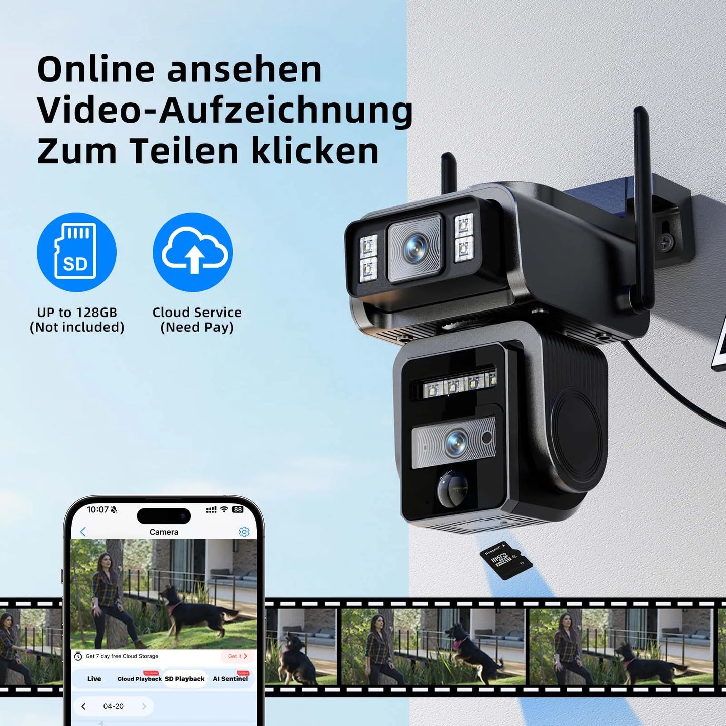 GatoCam Dual Lens Solar WiFi Security Camera With Battery
