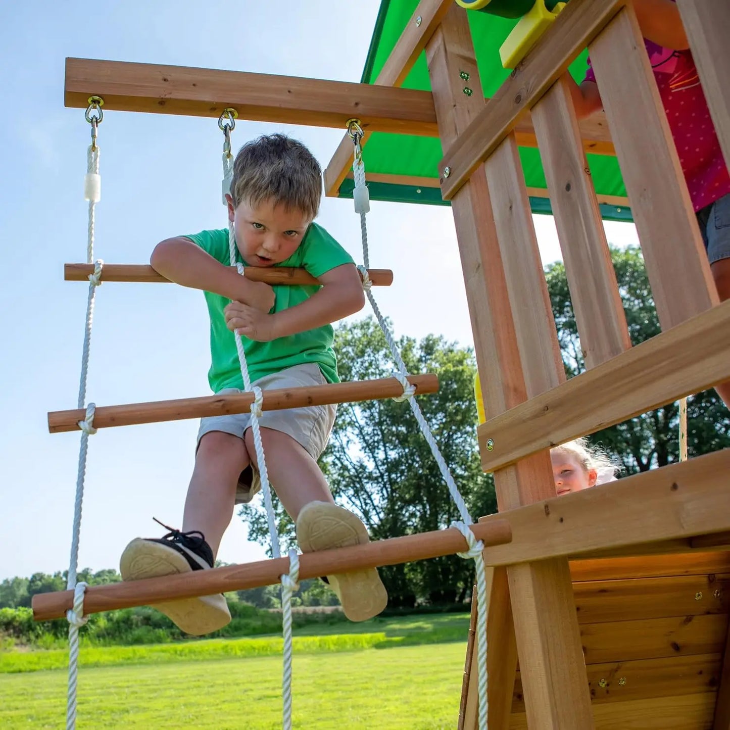 Mount McKinley Cedar Wood Swing Set With Wave Slide