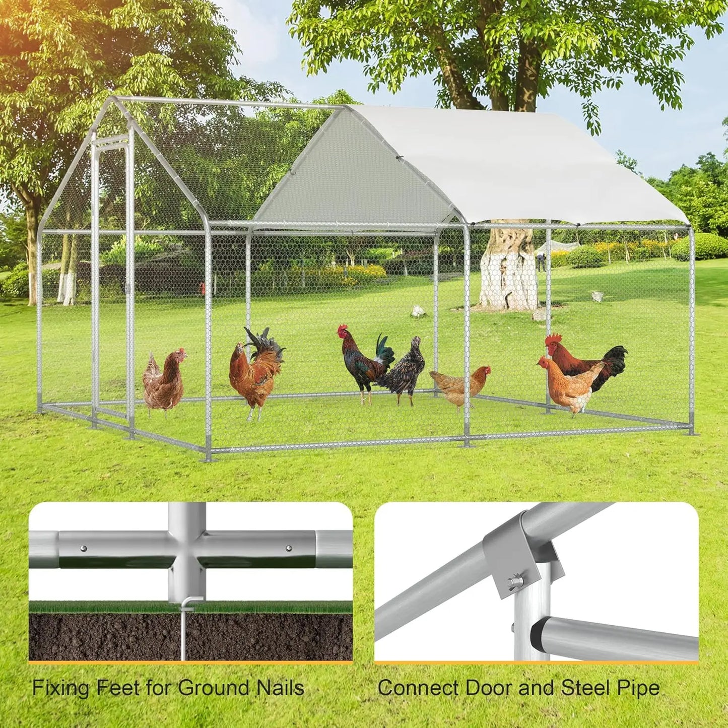 Walk-In Metal Chicken Coop With Waterproof Cover