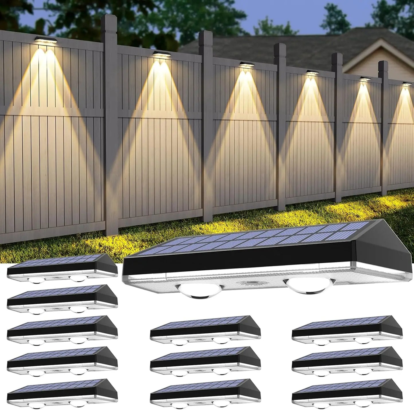 XMSJ Solar Fence Lights RGB and Warm White Dusk To Dawn Outdoor Waterproof