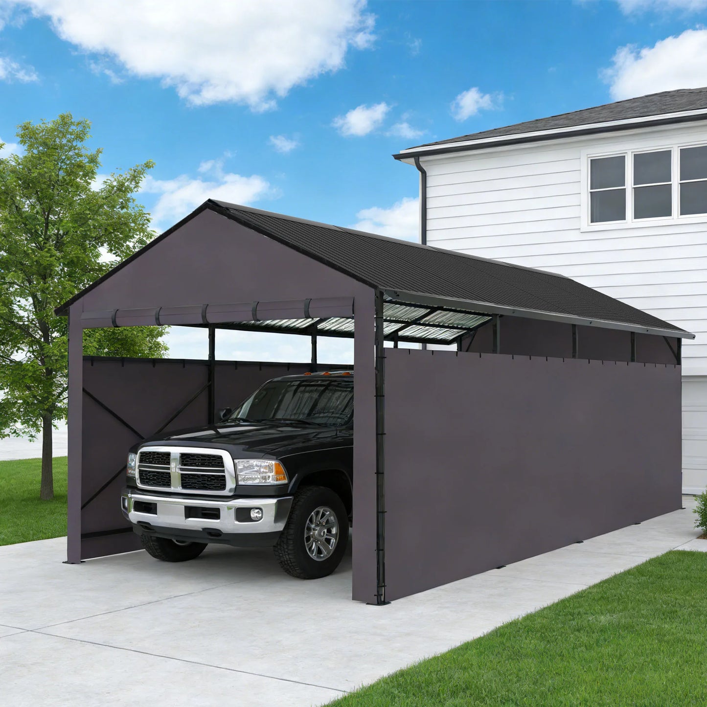 Heavy Duty Metal Carport With Oxford Cloth Enclosure