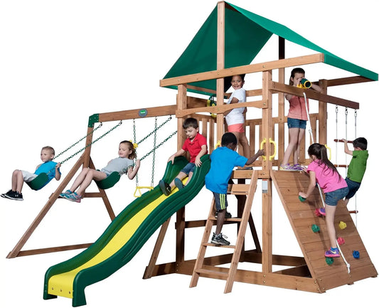 Mount McKinley Cedar Wood Swing Set With Wave Slide