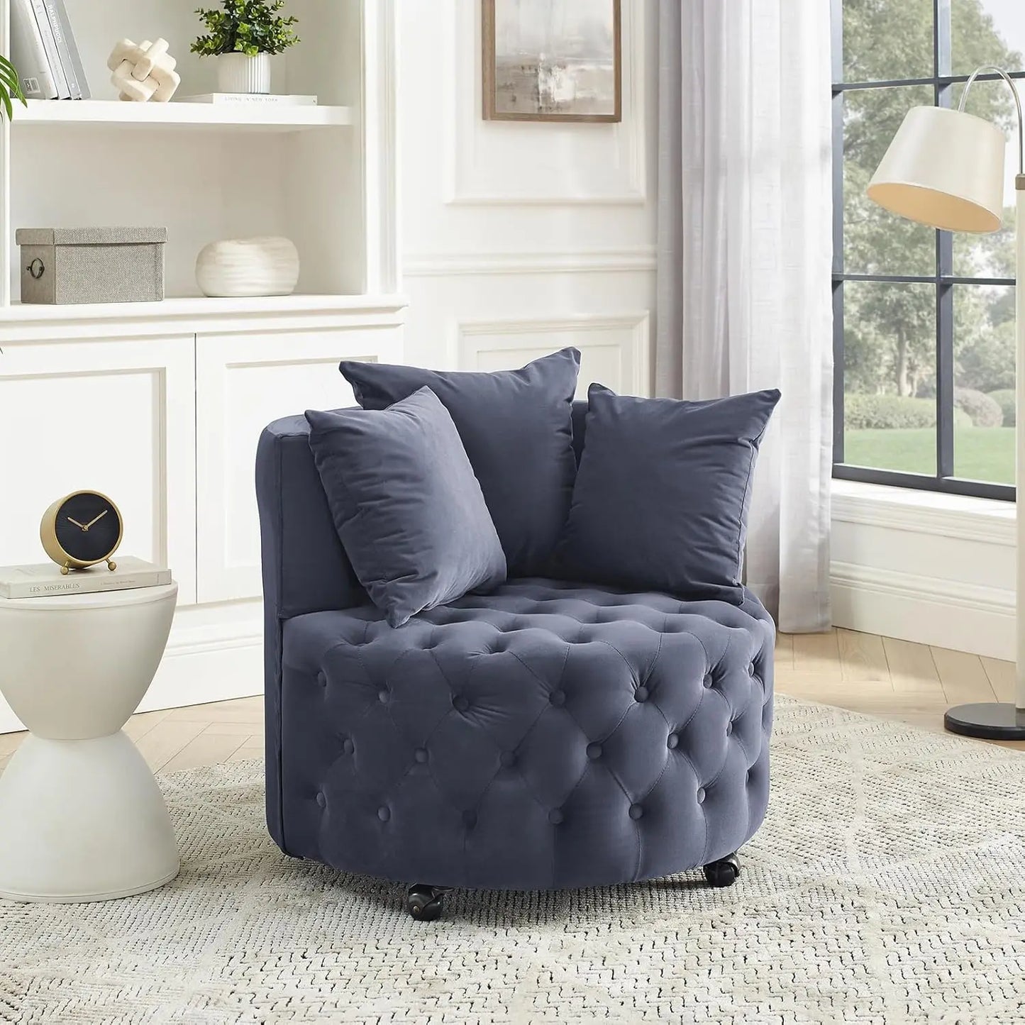 Velvet 360° Swivel Barrel Chair With Movable Wheels