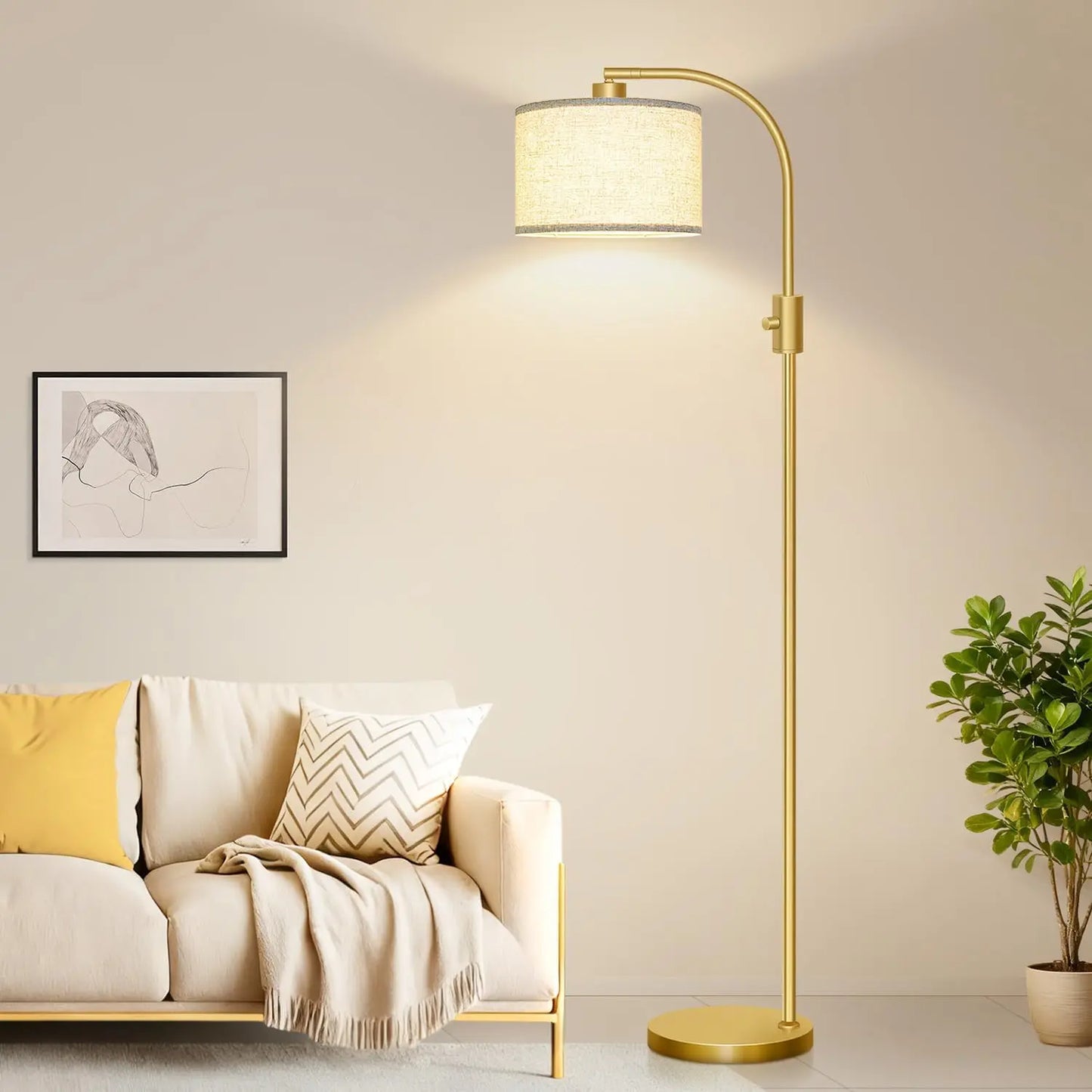 Modern Arc Dimmable Floor Lamp With Linen Shade Bulb Included
