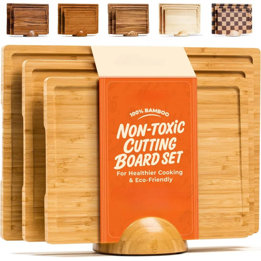 Bamboo Cutting Board Set With Holder For Charcuterie And Kitchen Prep