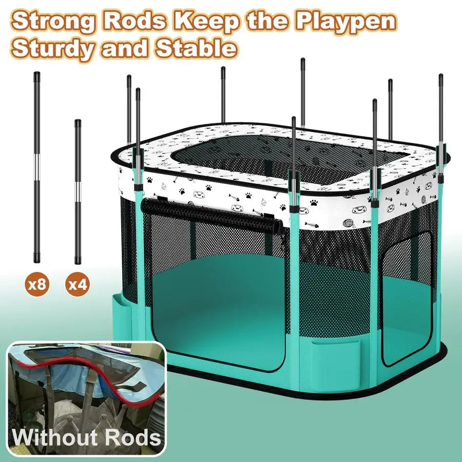XMSJ Portable Cat Playpen 8 Rod Reinforced Indoor Outdoor Enclosure