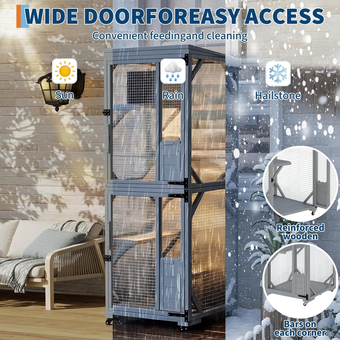 HiMISSCatio Outdoor Cat Enclosure With Lockable Wheels Weatherproof Multi Door
