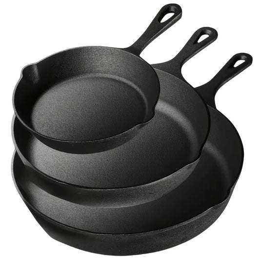 AEDG Cast Iron Skillet Set Three Piece Preseasoned Heavy Duty Pans Oven Grill