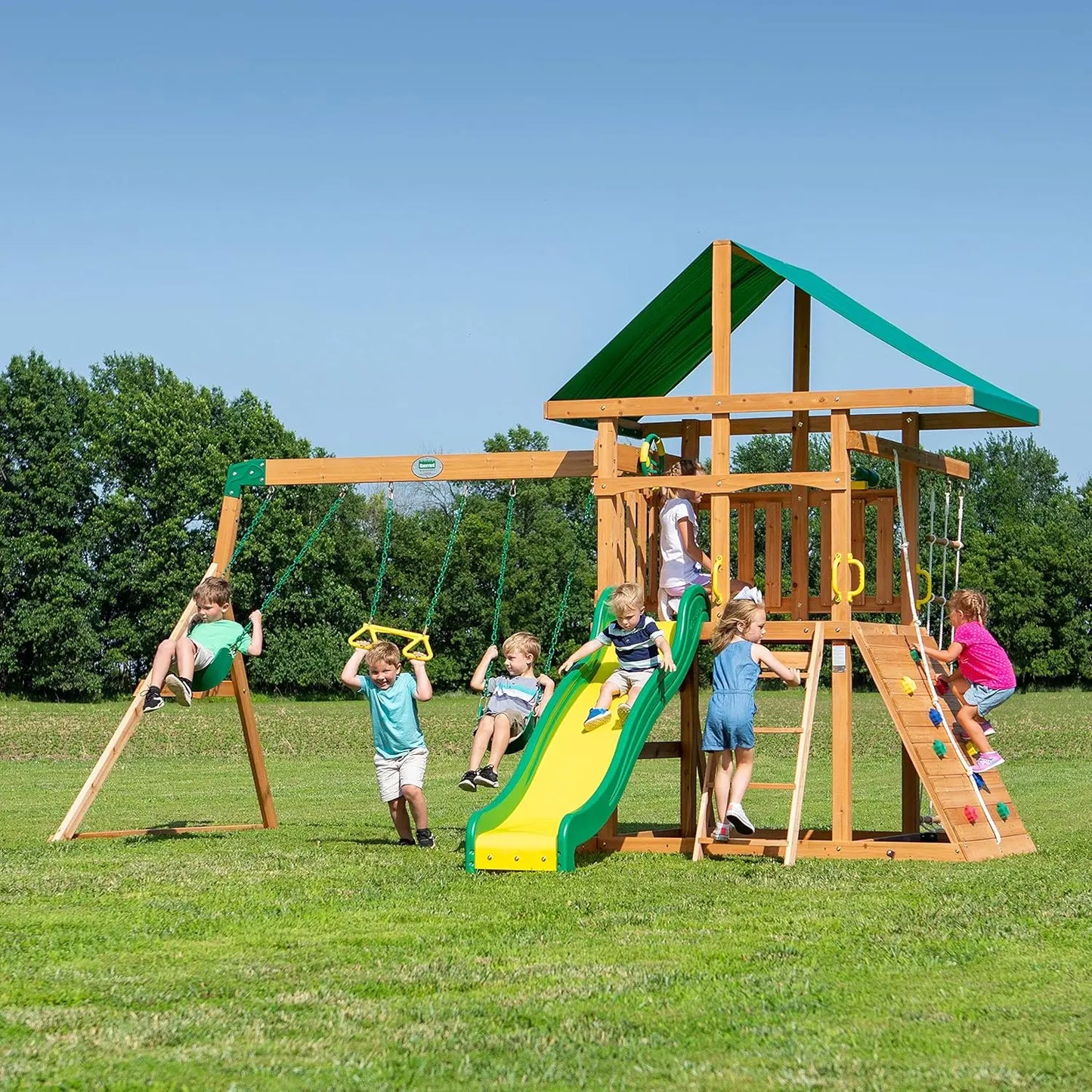 Mount McKinley Cedar Wood Swing Set With Wave Slide