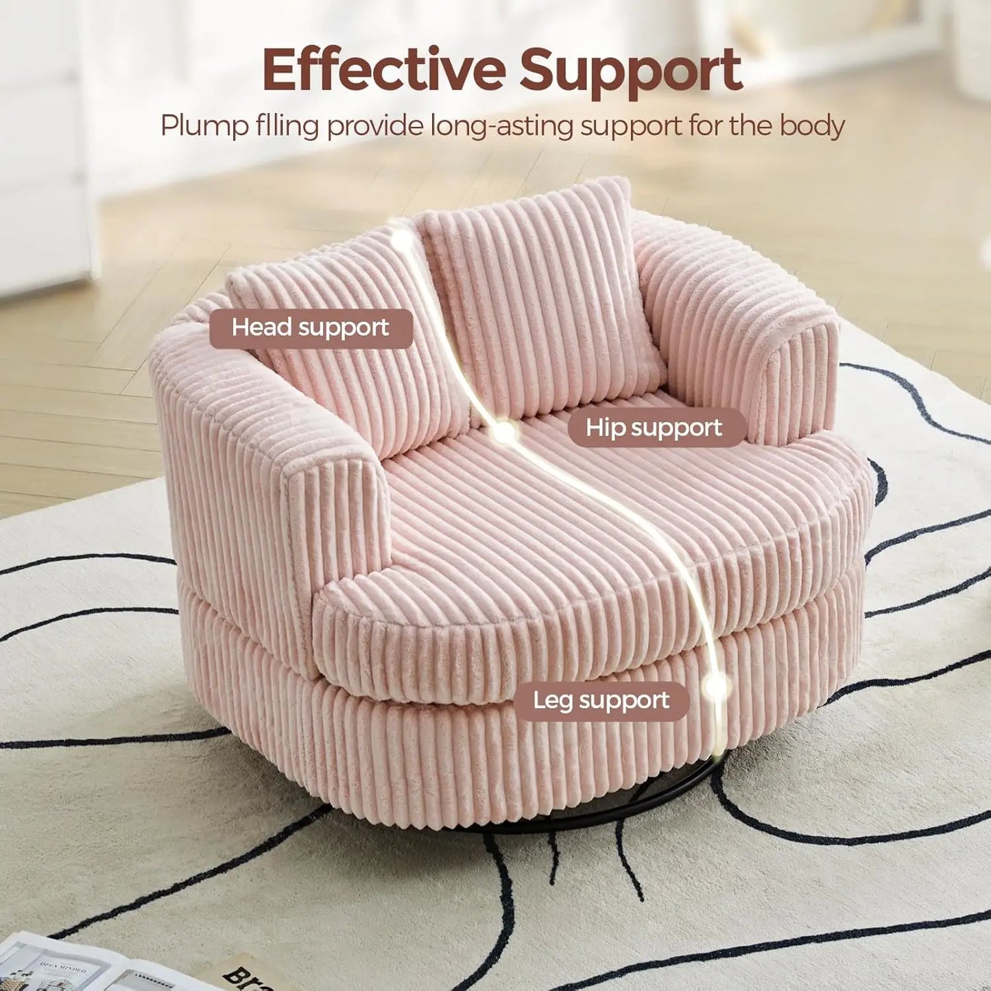 Oversized Swivel Round Chair In Soft Corduroy Lounge