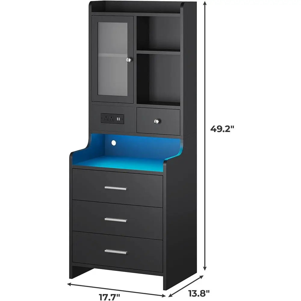 Dual LED Nightstand Set With Charging Station And Bookshelf