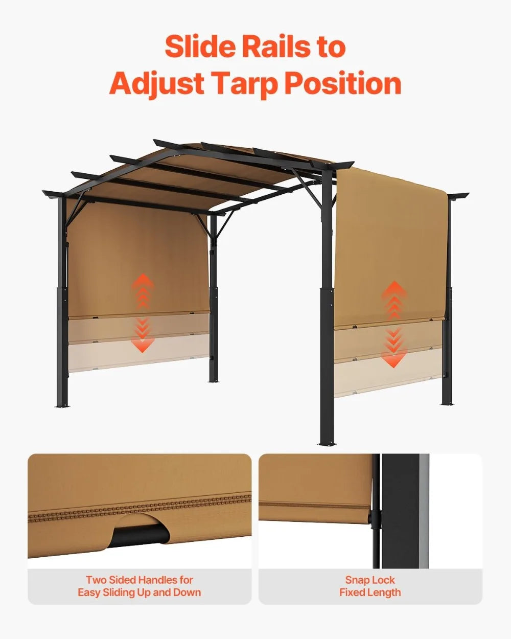 Outdoor Pergola With Retractable Canopy Heavy Duty Metal Frame