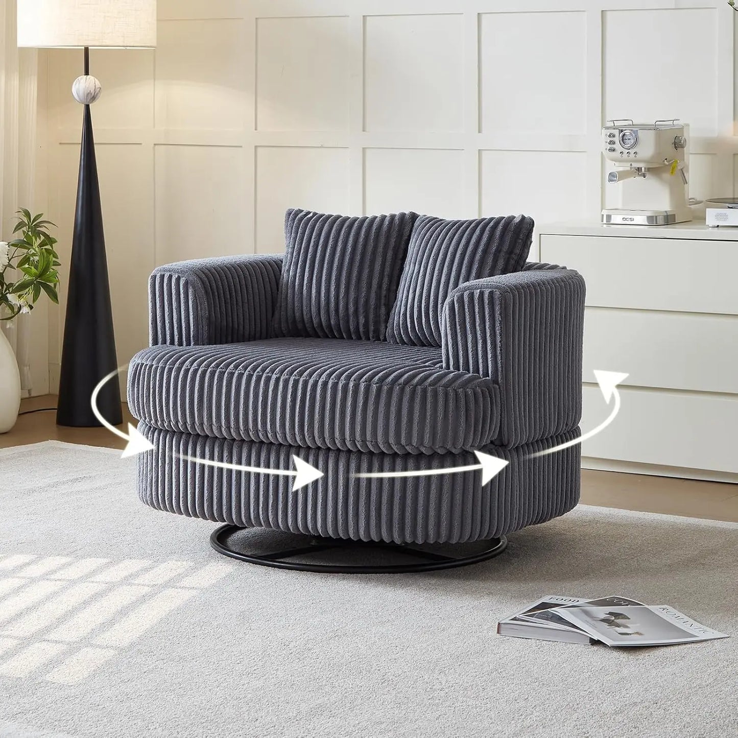 Oversized Swivel Round Chair In Soft Corduroy Lounge