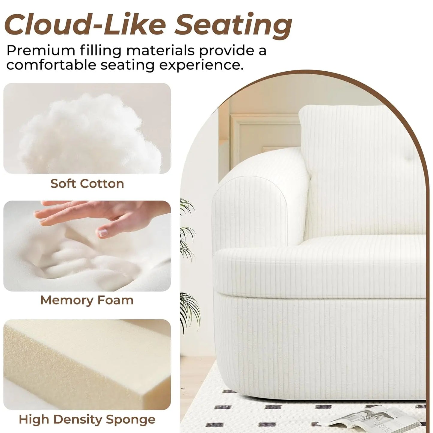 Corduroy Swivel Barrel Accent Chair With Cushioned Comfort